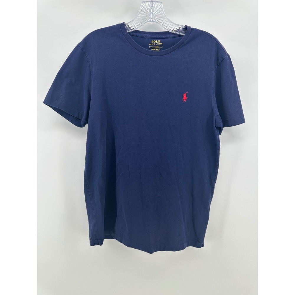 Polo Ralph Lauren Mens Custom Slim Fit T-Shirt Navy Blue Red Pony Size M